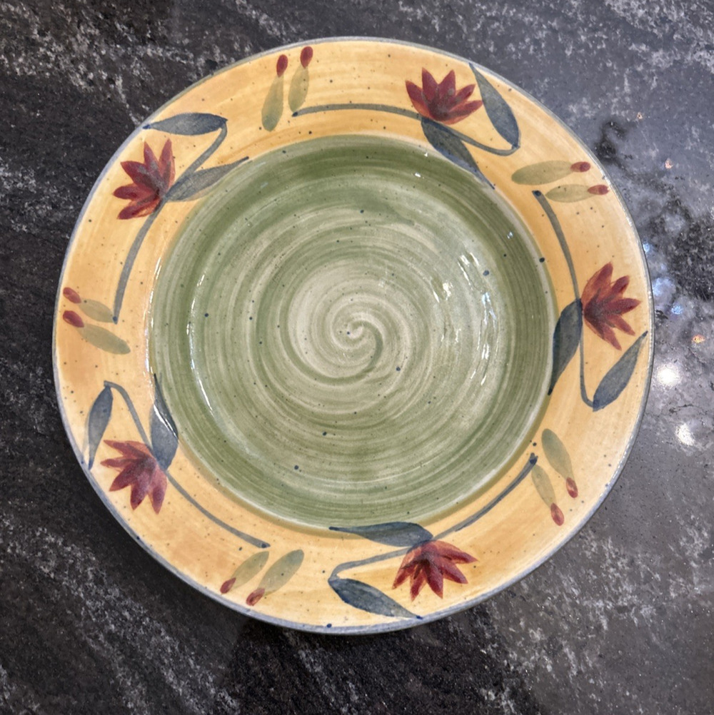 Pier 1 One Imports Elizabeth Salad Plate Floral Swirl Green Yellow 8”
